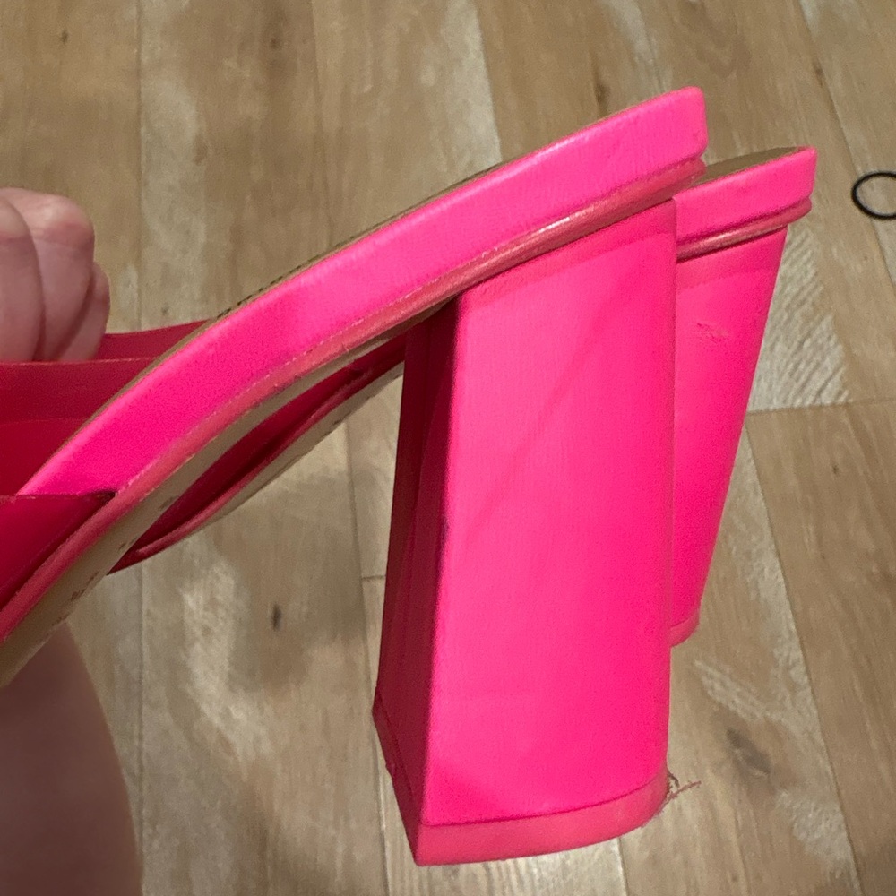 Call It Spring Hot Pink Square Toe Heeled Mules - Picture 3 of 3